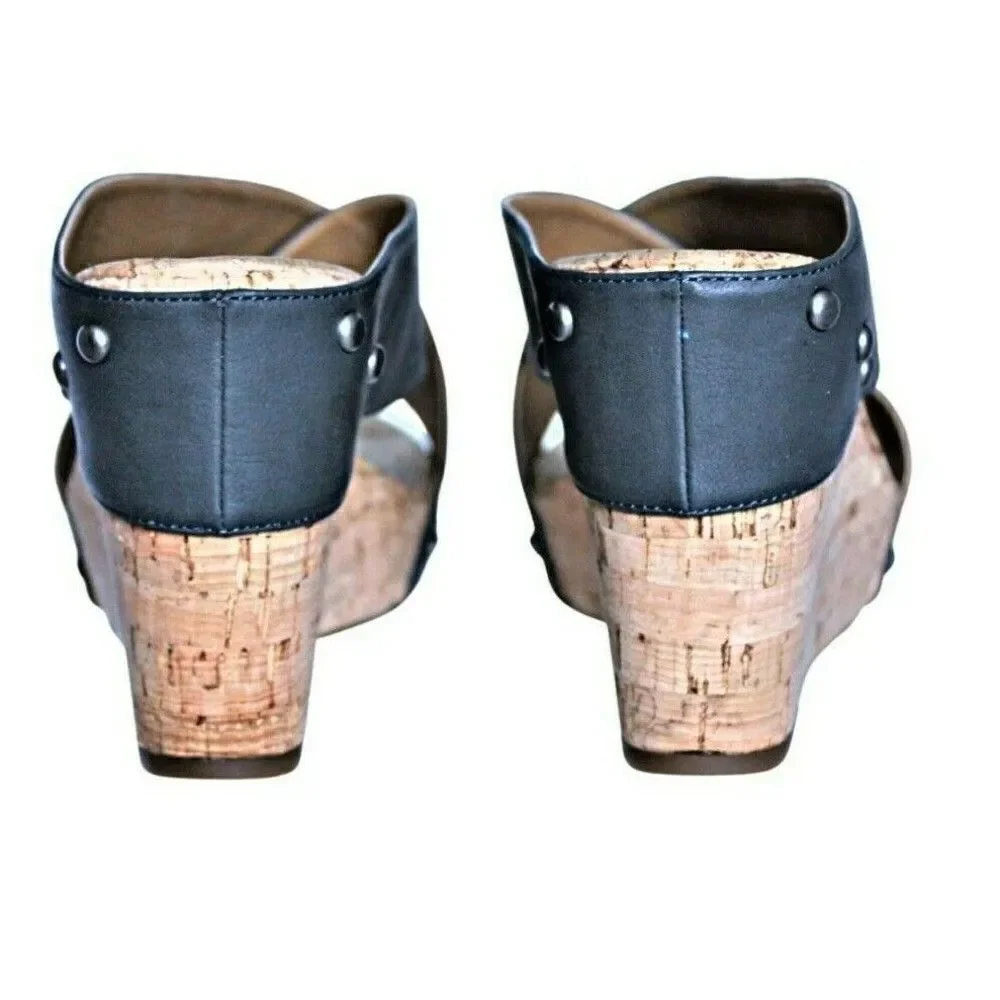 Wedges Sandals Cork Brad Studded X-Band Platform Steel Mykala Blue Women's  9.5
